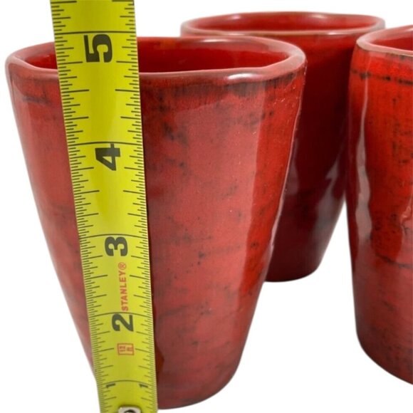 Noemi Ceramiche Handcrafted Ceramic Tumblers Set Of 4 Red Black Glaze Cups Made - Picture 8 of 8